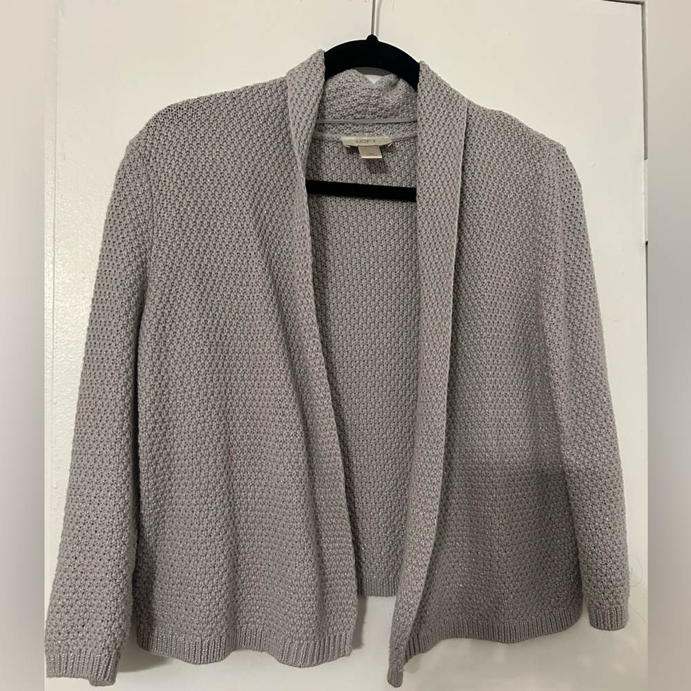 LOFT Light Gray Textured Cardigan